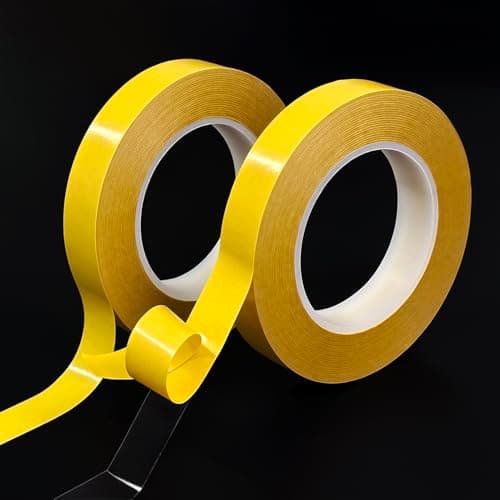 Image of 20mm x 50m Ultra Thin Clear Double Sided Tape with Yellow Liner, High Temperature Resistant PET Two Sides Strong Stick Mounting Adhesive Tapes for Fix Wall Decor, Electronics, Metal, Arts Crafts
