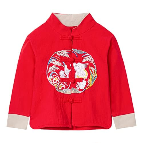 Image of Mud Kingdom Girls Embroidery Chines Tang New Years Jacket for Baby Girl Retro Long Sleeve Outerwear Red 12-18 Months