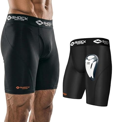 Image of Shock Doctor 221 Short Compression with BioFlex Cup - Athletic Support with Comfort and Compression for Maximum Range of Motion - Adult (One Pair Shorts & Athletic Cup) Black