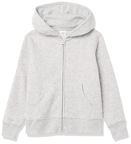 Image of Amazon Essentials Girls' Fleece Zip-Up Hoodie Sweatshirt, Light Grey Heather, 8 Years