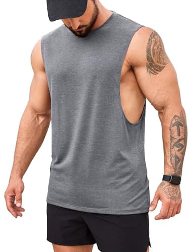 Image of COOFANDY Men's Gym Tank Tops Bodybuilding Muscle Vest Workout Summer Fitness Sleeveless T Shirt Grey M