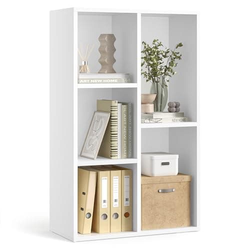 Image of VASAGLE Bookcase, Bookshelf, Storage Shelf with 5 Compartments, Standing Shelf, Cube Shelf, for Living Room, Home Office, Dinning Room, Cloud White LBC25WT