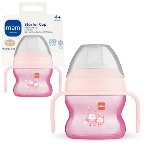 Image of MAM Starter Cup (1 Count), Sippy Cup, Drinking Cup with Extra-Soft Spill-Free Spout and Non-Slip Handles, for Girls 4+ Months, Five Ounces, Pink