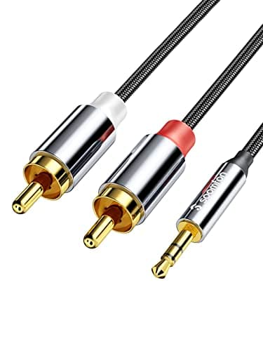 Image of SOOMFON RCA to 3.5mm Audio Cable 1 Meter, 2RCA Red and White to Aux 3.5mm Jack Audio Cable with Durable Nylon Braided Gold-plated for Phone/Car/Speakers/Tablets/Home Theater/HDTV