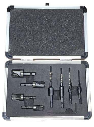Image of PTI Matching Plug Cutter and Countersink 8 Piece Set 6,8,10,12mm Aluminium Case, Drill Bits for Wood working, wood cutter, hinge, dowel, carpentry, DIY