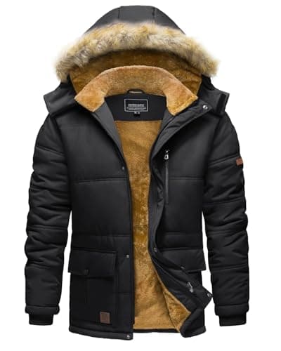Image of TACVASEN Men's Winter Jackets Water Resistant Fleece Puffer Jacket Thermal Ski Hiking Parka Down Coat with Hood Black M