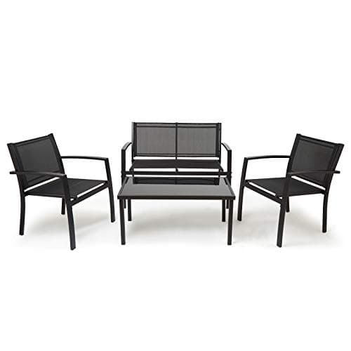 Image of Mondeer Garden Furniture Set of 4, 4 Seater Textilene Outdoor Patio Furniture Sets for Garden Dining Lounge Balcony and Coffee House, Black