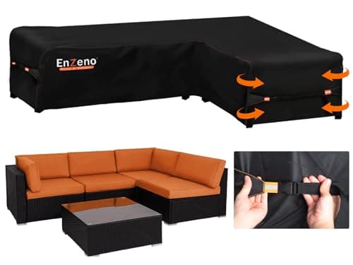 Image of Enzeno Garden L-Shape Furniture Cover Waterproof,420D Heavy Duty Oxford Fabric Outdoor Rattan Corner Sofa Cover with Waterproof Tape (260 * 210 * 87cm)