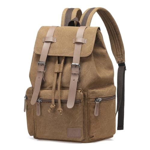 Image of DTGN Vintage Canvas Backpack for Men & Women, Durable Casual Daypack with Leather Accent, Fits for College, Work, Travel, & Outdoor, Brown