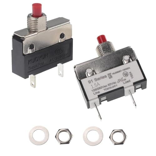 Image of 2pcs 125/250V AC 50V DC Push Button Thermal Circuit Breaker 1.5 Amps, Overload Protection Quick Connect Terminals Manual Reset Switch for Motor Blender Upright Vacuum Cleaner Coffee Grinder 1.5 A