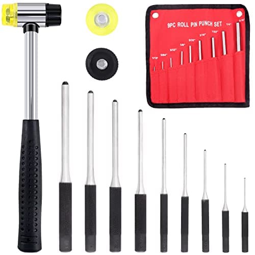 Image of Cimeton 12Pcs Roll Pin Punch Set with Hammer and Storage Pouch, 9 Sizes 1/16" 5/64" 3/32" 1/8" 5/32" 3/16" 7/32" 1/4" 5/16'' Steel Removal Tool Kit for Jewelry Watches Craft Automotive…