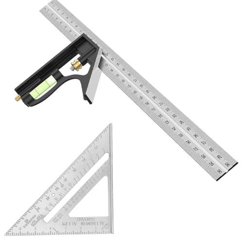 Image of 2 Pcs Combination Triangle Rule, 12 Inch Square Angle Ruler with Spirit Level, Set Square Carpentry﻿, Metric Stainless Square Tool for Accurate Measurement