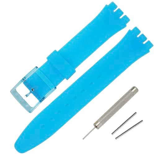 Image of Rihahisy Silicone Rubber Watch Strap/Watch Band Replacement for Swatch (Translucent blue, 20mm)