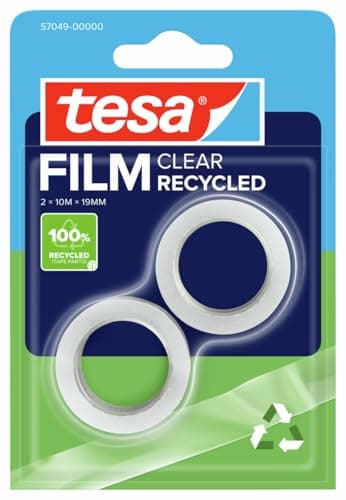 Image of tesa UK Film eco and Clear Transparent Self-Adhesive Tape - Solvent Free, Age Resistant Office Tape with Strong Adhesion, 10 m x 19 mm - Pack of 2