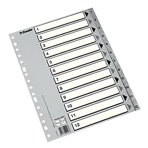 Image of Esselte Plastic Index Numeric, PP, Range Eco, Grey Type 1-12 A4 Grey