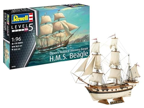 Image of Revell 05458 Darwin's Historical Discovery Barque H.M.S. Beagle 1:96 Scale - Unbuilt/Unpainted Plastic Model Kit