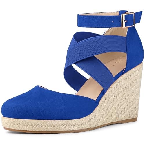Image of Allegra K Women's Espadrille Platform Closed Toe Wedges Heel Sandal Royal Blue 5.5 UK/Label Size 7.5 US