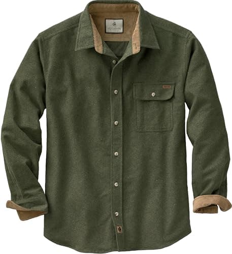 Image of Legendary Whitetails Men's Buck Camp Flannel, Long Sleeve Plaid Button Down Casual Shirt, Corduroy Cuffs, Army, 3XL