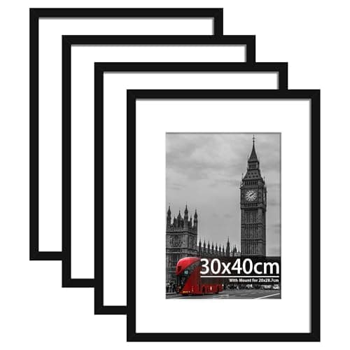 Image of Tinkeps 4 Pack 30x40 Black Picture Frame, Engineered Wood and Plexiglass, 30x40 Frame with Mount for A4 Prints, Photos, and Posters, Wall Mountable