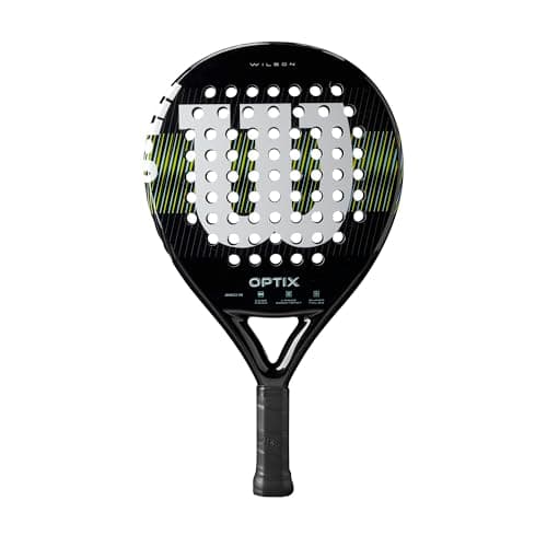 Image of Wilson Optix V1 Padel Racket, Made with a Fiberglass Structure and Soft Foam, Circular Design and Precision Hole Technology, Colour: Black, Size: 2