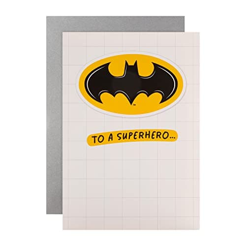 Image of Hallmark Blank Batman Birthday Card - Personalisable Design with Sticker Sheet, White, Black & Yellow,25568079