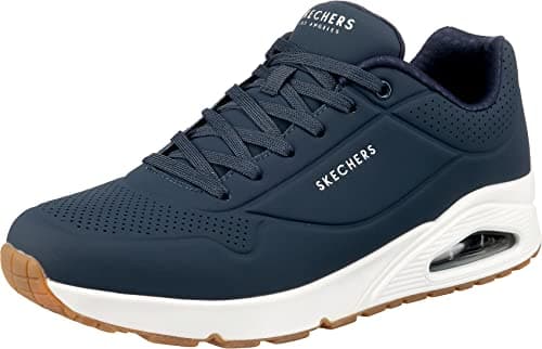Image of Skechers Men's Uno Stand On Air Trainers, Navy Durabuck/ White Trim, 8 UK