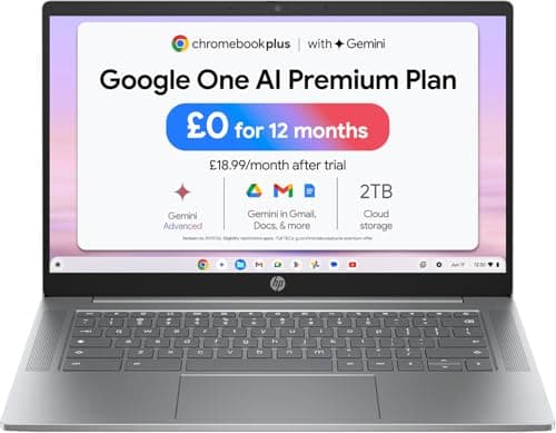 Image of HP Chromebook Plus 14", Intel Core i3 N-series Processor, 8 GB RAM, 256 GB Flash Storage, Intel UHD Graphics, FHD Display, Up to 11hrs battery, Chrome OS, Dual Speakers, Silver, 14a-nf0000sa