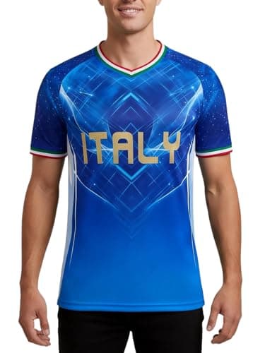 Image of Italy Football Jerseys for Men Sports Training Jerseys Tops Flag Team Fans Football T-Shirts Blue XL
