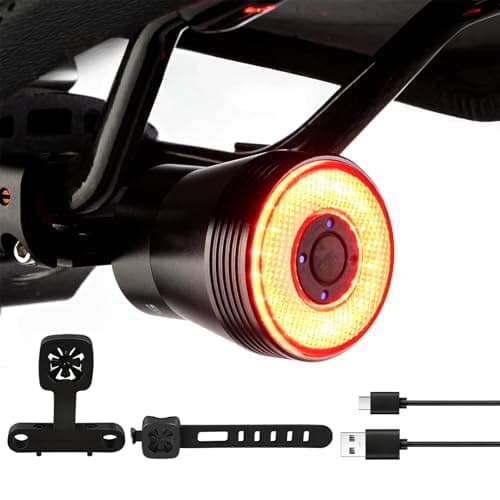 Image of Smart Rear Bike Tail Light, Auto on/off Brake Sensing Bicycle Lights, 5 Lighting Modes, USB Rechargeable Bikes Tailights, IPX65 Waterproof Aluminum Rears Lights for Bikes, 2 Easy Installation Modes