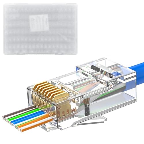 Image of MOGOOD Cat 6 Pass Through RJ45 connectors, 50 Pack Ethernet modular Cat 6 plugs, high-performance RJ45 plugs, suitable for 24 AWG Ethernet cables