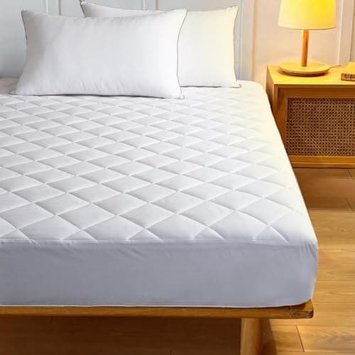 Image of My home store Quilted Double Mattress Protector 30cm Deep Pocket- 100% Microfiber Anti-Allergenic & Super Soft Quilted Fitted Mattress Protector for Ultimate Comfort (137×190)