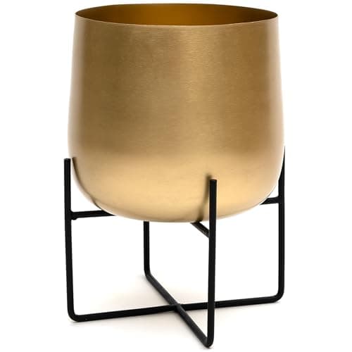 Image of Olly & Rose Gold Plant Pot with Black Plant Stand - Gold Planters Large Indoor