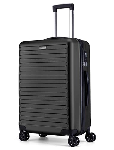 Image of FLIEE Medium Suitcase Hard Shell | TSA 3 Digit Combination Lock|4 Dual Spinner Wheels| Aluminum Telescopic Handle | Lightweight Suitcase | Medium 24" Hold Check in Luggage (Black, Medium 24'')