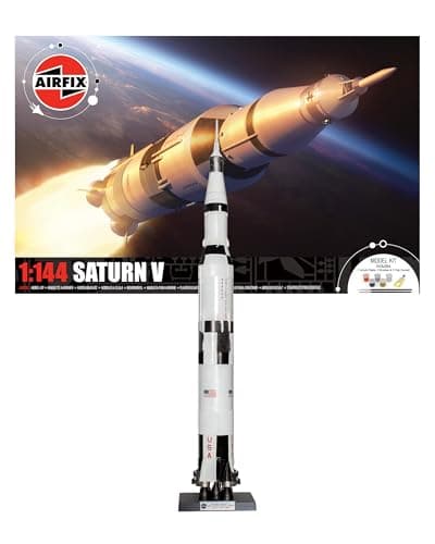 Image of Airfix - A50201 Saturn V Gift Set - Plastic Model Kits, Spacecraft Building Kits for Adults & Kids 8+, Includes: 1:144 Scale Model, Humbrol Acrylic Paints, Brushes & Poly Cement