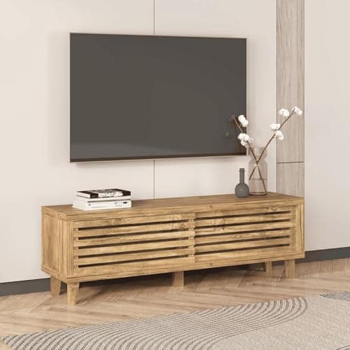 Image of Home Source Sliding Door TV Cabinet – Modern Mango Oak TV Stand with Cable Management – Wooden Media Unit for Living Room with Storage Shelves – Durable MDF & Particle Board TV Unit for Flat Screens