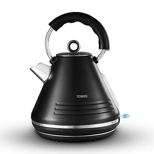 Image of Tower T10074BLK Ash Rapid Boil Pyramid Kettle with Easy Open Lid, Removable Filter, 1.7L, 3KW, Black and Chrome