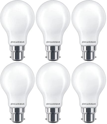 Image of SYLVANIA B22 Frosted LED Light Bulbs, Bayonet BC, 4.5W, 470 Lumens, 40W Equivalent, Warm White 2700K, Non-Dimmable, A60 GLS, Energy Saving- 6 Pack