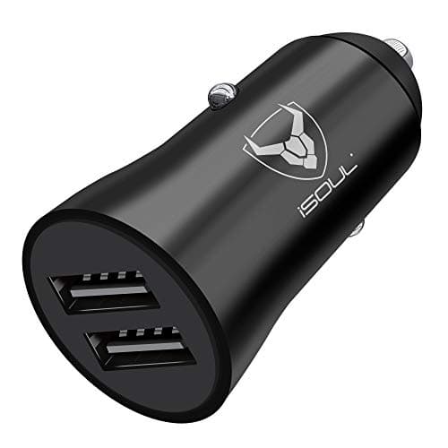 Image of iSOUL Car Charger, USB Car Cigarette Lighter Charger, 12V/24V (DC 5V) 3.1A USB car phone charger Adapter 2-Port, Fast Charging for iPhone 13 14 12 11 X Pro Max Samsung Galaxy iOS Android Devices Black