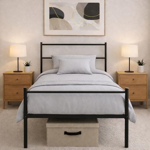 Image of House Of Home Single Metal Bed Frame – Extra Strong Construction, with Underbed Storage, Reinforced Support Bars, and Easy Assembly - Black