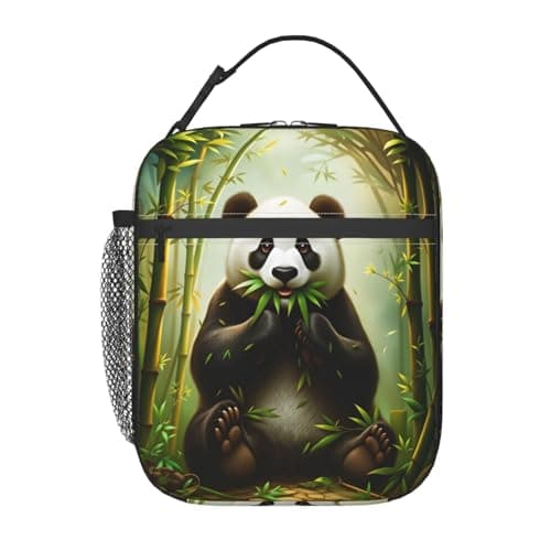 Image of Bamboo Panda Lunch Bag Insulated Lunch Box Reusable Print Lunchbag for Women Men 8 L X 4 W X 10 in Style 1