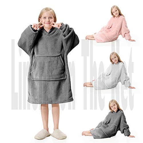Image of rejuvopedic Child Kids Hoodie Blanket Silver Grey, Velvet Touch Fabric With Ultra Soft Sherpa Fleece lining, Oversized Soft And Cosy
