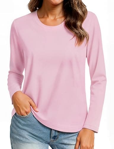 Image of TACVASEN Long Sleeve Tops for Women Cotton Crew Neck T-Shirt Breathable Golf T Shirt Quick Dry Casual Shirts, Light Pink, XL