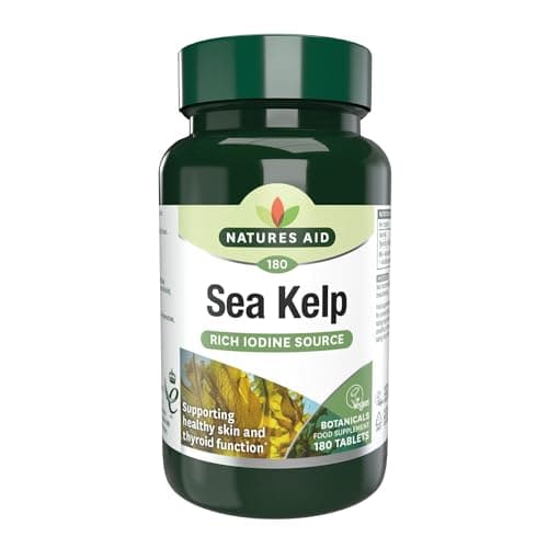 Image of Natures Aid Sea Kelp 187mg – 180 Vegan Tablets – High Strength Iodine Supplement – Supports Thyroid Function & Skin – With Calcium – Gluten Free – Natural Source – No Artificial Additives