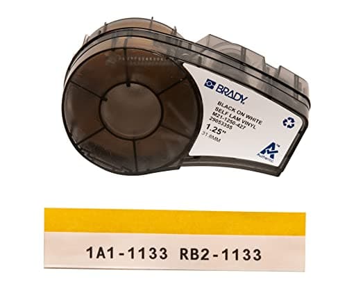 Image of Brady Self-Laminating Vinyl Labels for Label Printer M210 & M211 - Self Adhesive Vinyl Printer Labels - Cable Management - Black on White (31.75 mm x 4.30 m) - M21-1250-427