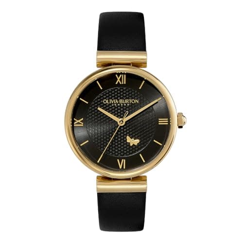 Image of Olivia Burton Analogue Quartz Watch for Women Minima BEE Collection with Black Leather Strap - 24000099