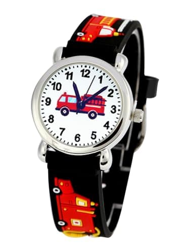 Image of Mixe First Time Teacher Boys Girls Children Kids Analog Wrist Watch Cartoon 3D Band Environment Friendly Silicone (Fire Truck)