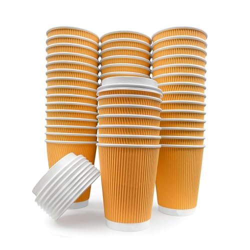 Image of AVLASH® - Takeaway Coffee Cups with Lids [50 Cups - 8oz] Takeaway Cups for Hot Liquids, Brown
