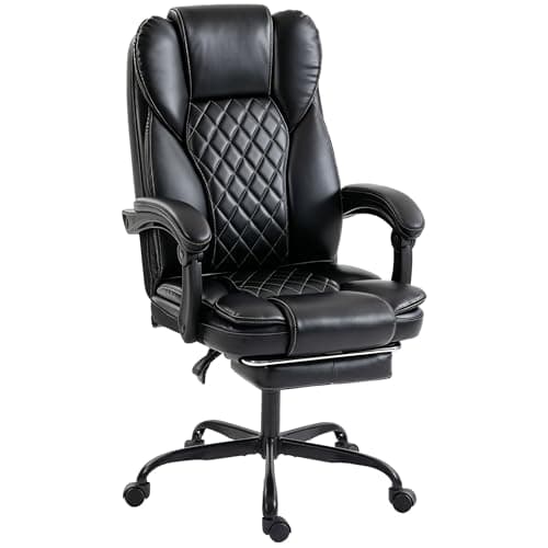 Image of HOMCOM High-Back Executive Home Office Chair, PU Leather Computer Desk Chair with 360 Degree Swivel, Reclining Function, Retractable Footrest and Adjustable Height, Black