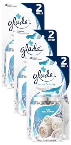 Image of Glade Sense & Spray Air Freshener Refill, Motion Activated Automatic Odour Eliminator for Home, Clean Linen, Duo Pack (2 x 18ml) (Pack of 3)