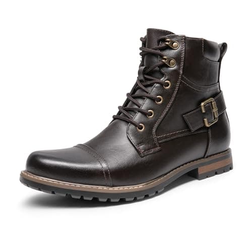Image of Bruno Marc Men's Leather Lace Up work Boots, Classic Combat and motorcycle biker military Boots for Men,Size 9,Dark/Brown,PHILLY-3